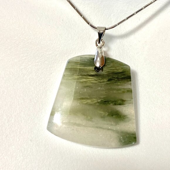 Natural Green Hair Stone Pendant, Large Genuine Gemstone Pendant - Picture 8 of 11